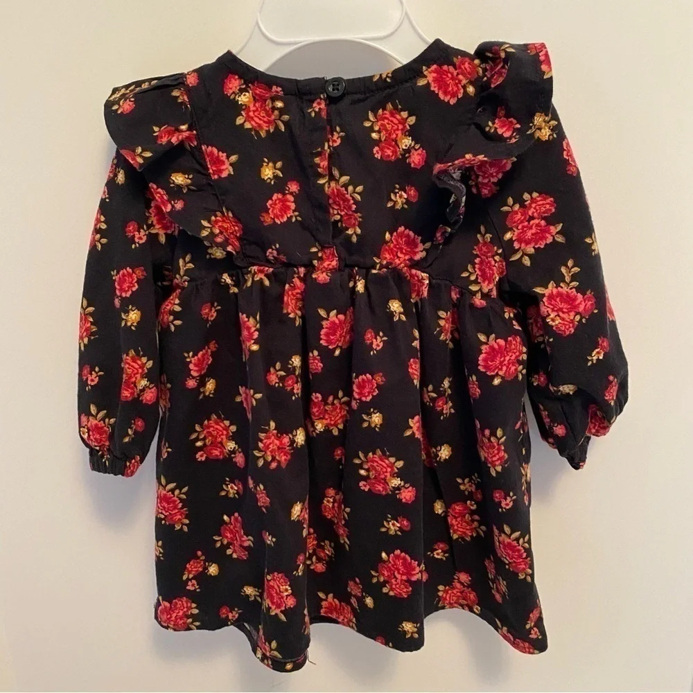 OLD Navy Baby Infant Girls Black & Floral Long Sleeve Dress Size 3-6 Months
